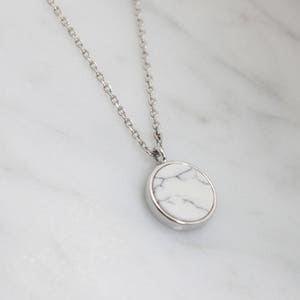 Howlite pendant silver coin disc Necklace, Marble Disc Coin Necklace, Gift for mom, Gift for Friend, Wedding Gift, Gift idea - 2374