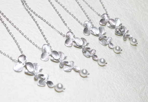 Pearl Orchid Necklace Set – Bridesmaid Jewelry, Wedding Gift