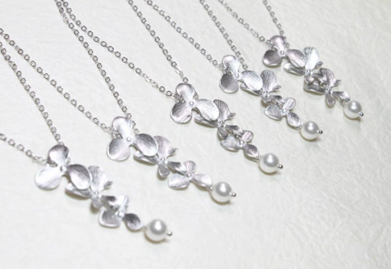 Set di collana di perle e orchidee – Gioielli per damigelle d'onore, regalo di nozze immagine 1