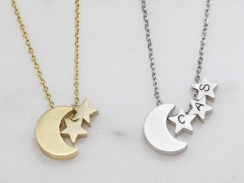 Personalized Simple Crescent Star Necklace, Custom Moon Star Necklace, Crescent Initial Star, Gift for mom, Gift for Friend, Gift idea 2032 image 2