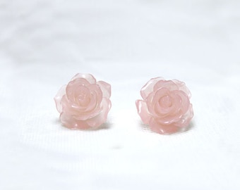 Pink Rose Earrings, corsage Studs Earrings, Pink Flower Studs Plant Lovers Garden Gift, Wedding Earrings Gift, Rose Flower Post Earrings