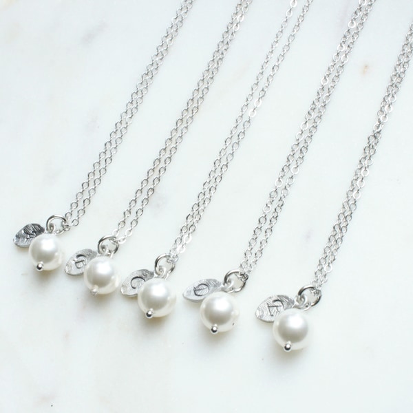 Set regalo per damigelle d'onore - Collana di perle con foglia iniziale personalizzata -2313