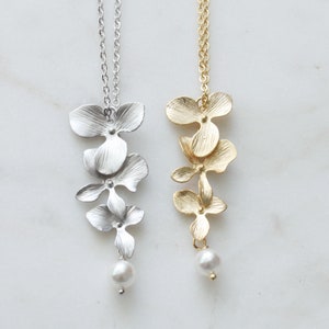 Set di collana di perle e orchidee – Gioielli per damigelle d'onore, regalo di nozze immagine 6