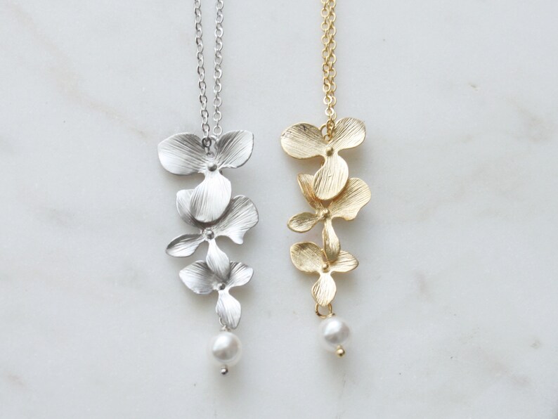 Set di collana di perle e orchidee – Gioielli per damigelle d'onore, regalo di nozze immagine 6