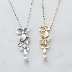 Set di collana di perle e orchidee – Gioielli per damigelle d'onore, regalo di nozze immagine 5