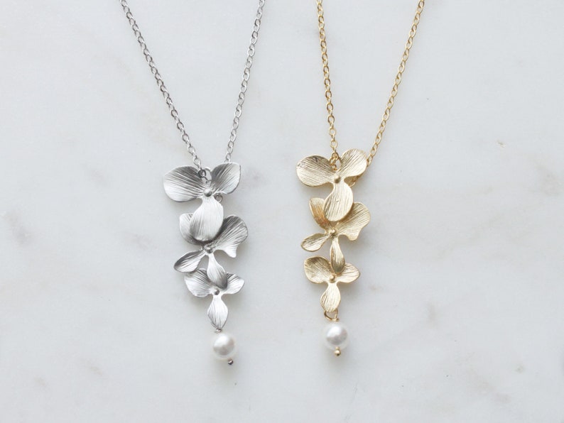 Set di collana di perle e orchidee – Gioielli per damigelle d'onore, regalo di nozze immagine 5