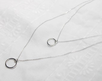 Silver Circular round layering Necklace, Open Circle Layered necklace, Circle Ring Necklace, Gift for mom, Gift for Friend, Gift idea -2356