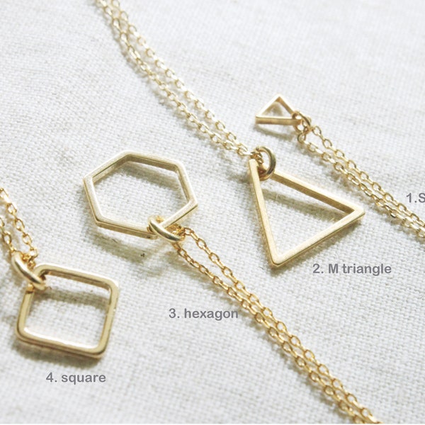 Simple Mod Geometric Shapes necklace, Gold Geometric Necklace, Triangle, Square, Hexagon Necklace, Layering Necklace, Gift idea -S2389