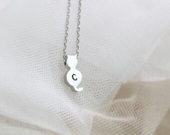 Personalized Initial Cat Necklace, Custom Minimalist pendant, Cat lover Gift -2064