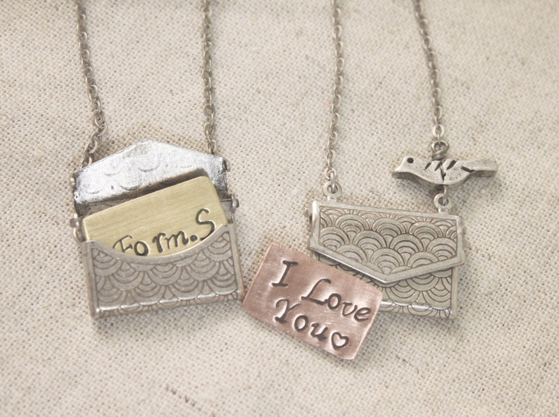 Vintage style message envelope Necklace, Silver Envelope Locket Necklace, Gift for mom, Gift for Friend, Wedding Gift, Gift idea S2196 image 7