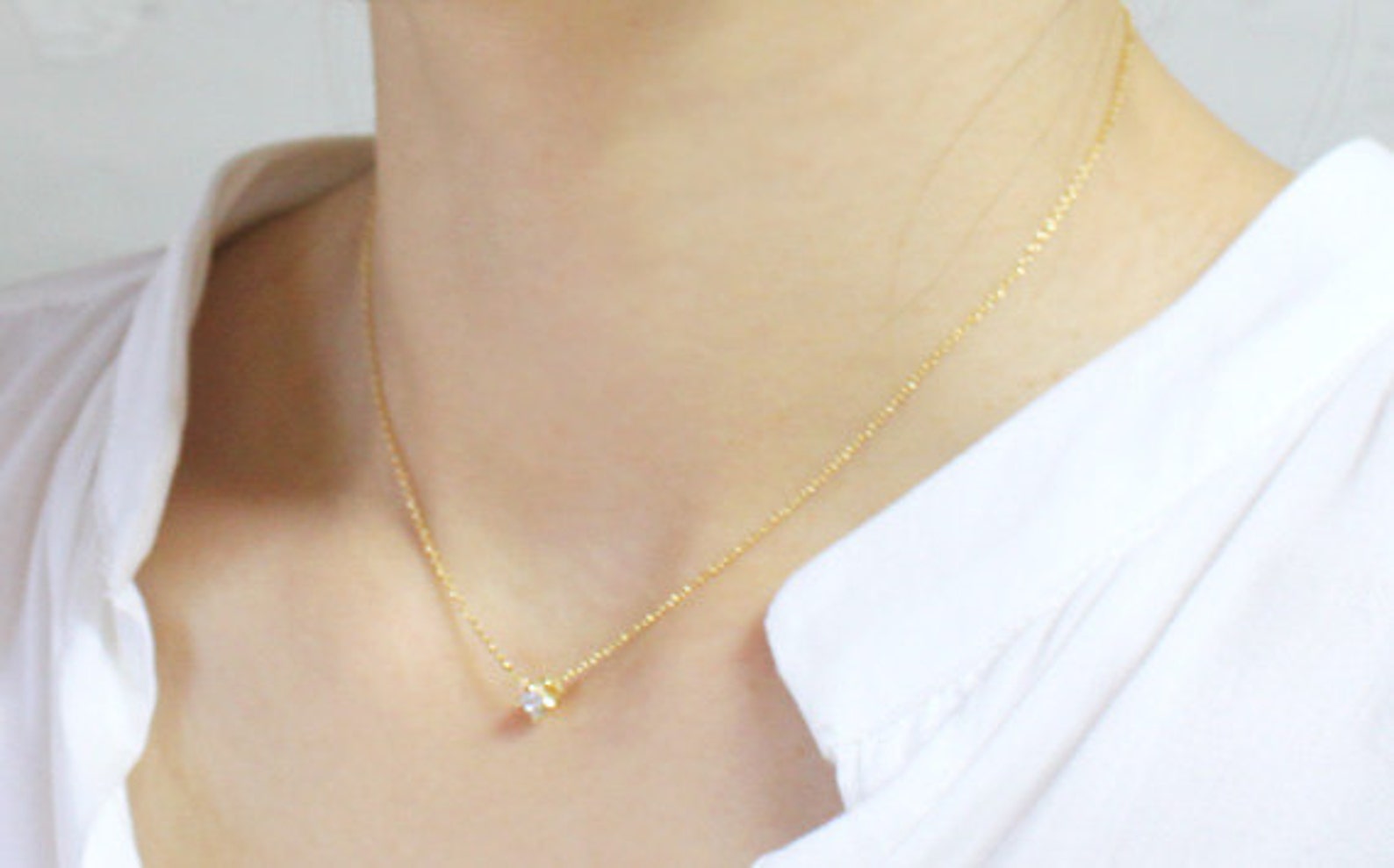 Tiny Crystal Charm Necklace Minimalist Jewelry Simple Etsy