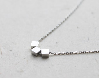 Geometric Cube Necklace, Tiny Cube Charm, Minimalist Jewelry -S2141