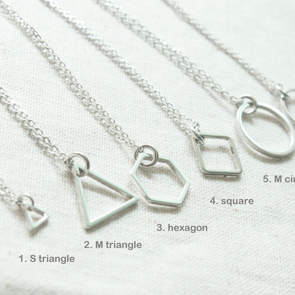 Simple Mod Geometric Shapes necklace, Silver Geometric Layering Necklace, Triangle, Circle, Square, Hexagon Necklace, Gift idea -S2389-1