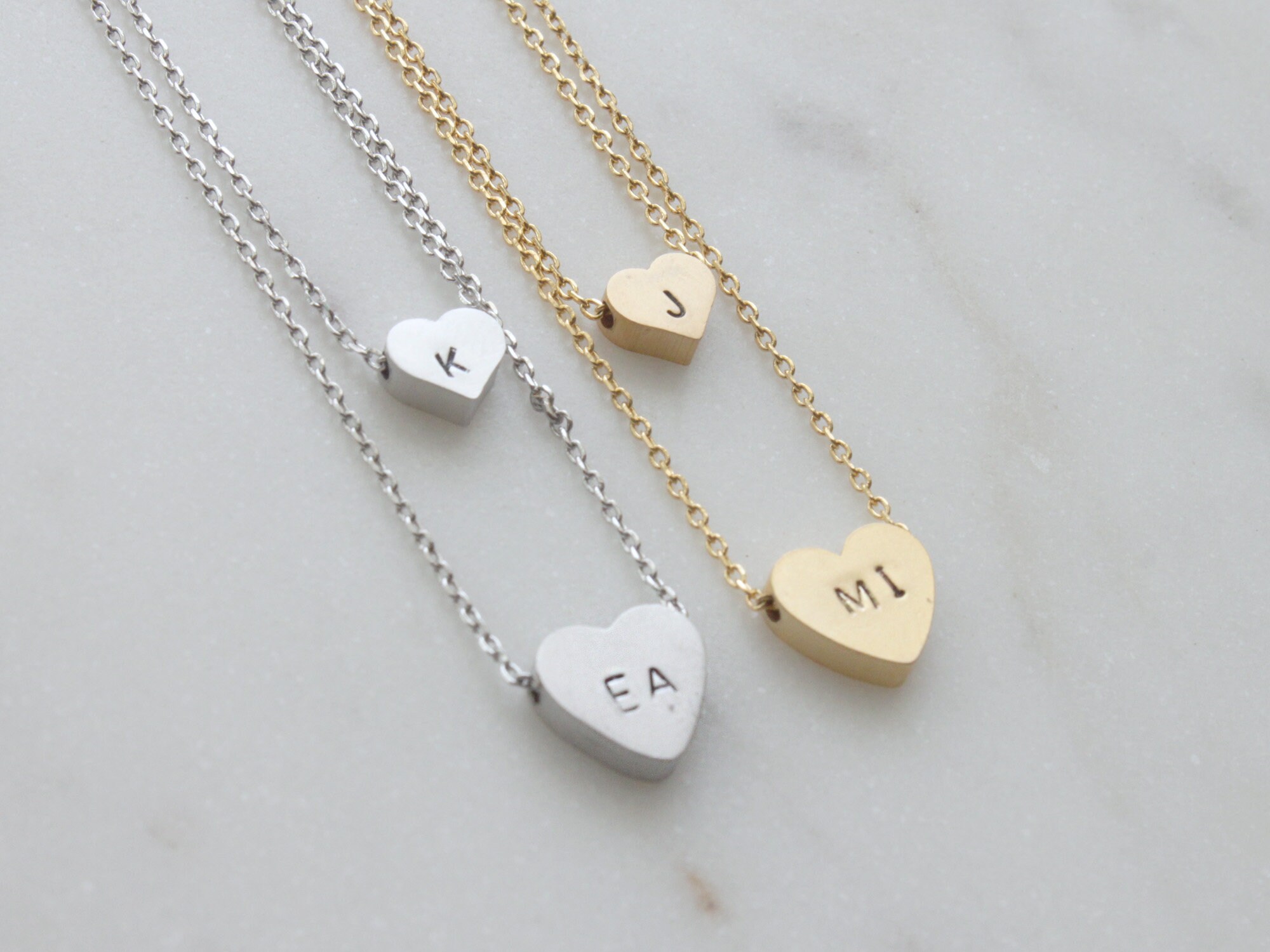 Heart Double Layering Necklace, Twin Heart Two Chain Layered