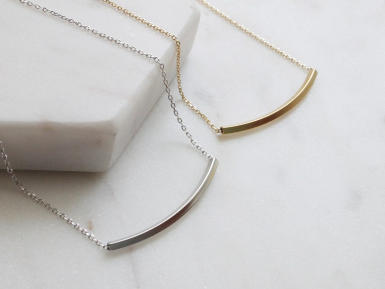Simple square Tube Necklace, Curved Tube Layered Necklace, Layering Necklace, Gift for mom, Gift for Friend, Wedding Gift, Gift idea S2125 image 6