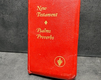 1977 Gideons New Testament Psalms Proverbs Red Leather KJV Pocket Bible