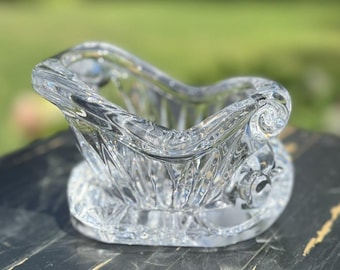 Vintage Crystal Glass Sleigh Sled – Christmas Candy Dish – Clear Holiday Decor