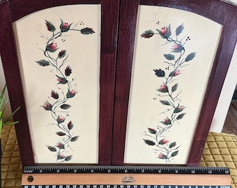 Vintage Hand Painted Key Cabinet -Folk Art Flower Organizer Bohemian Wall Decor