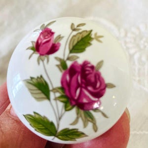 Vintage Richelieu Porcelain Drawer Knob-Pink Floral Rose Motif-Price Per UNIT-Shabby Chic Furniture Hardware