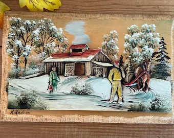 Vintage 3D Wood Carving: Quebec Folk Art Winter Farm Scene - Etsy