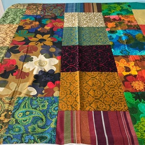 Vintage 1970s Patchwork Throw Blanket Colorful Boho Quilt,Never Used,62x60