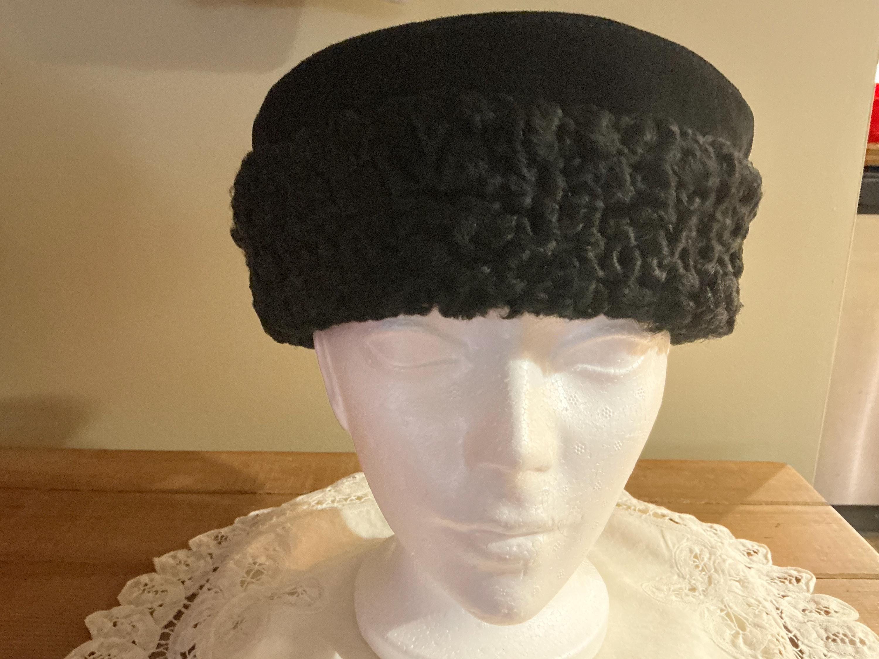 Vintage Persian Lamb Pom Lined Pillbox Hat Black Persian Lamb Fur Pill Box Hat circa 1960s – Dorothea main image 4