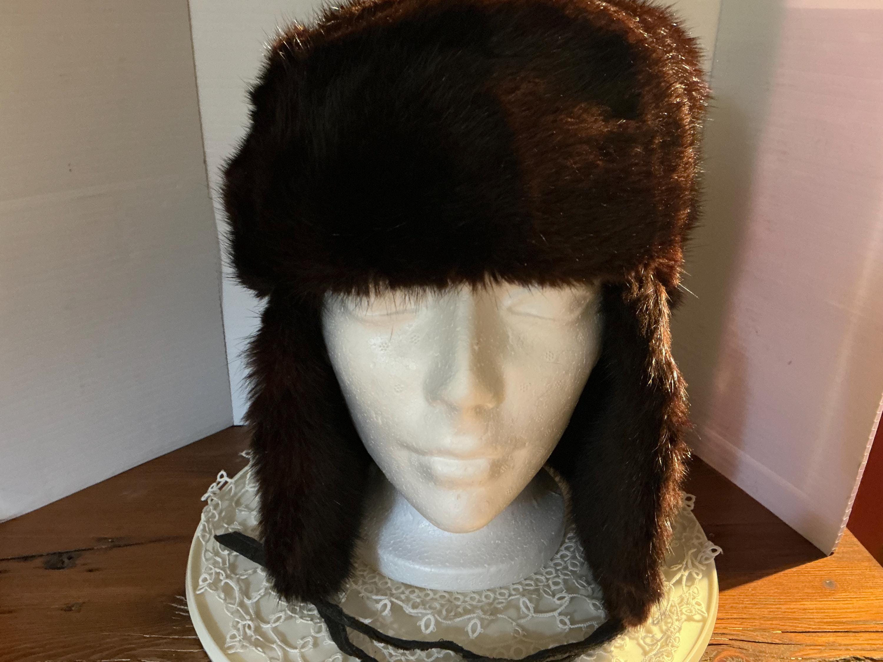 Brown Real Ranch Mink Fur Brin Hat With Velvet Bow Accent 21 1/2\