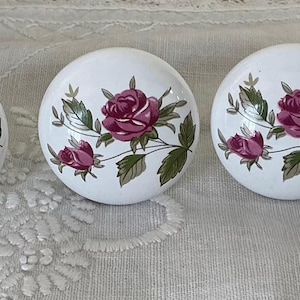 New Richelieu Porcelain Knobs-Pink Rose Floral Design-Set or Single-Vintage Shabby Chic Drawer Pull