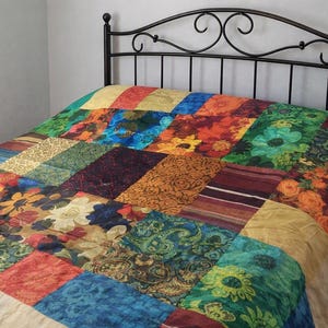 Vintage 1970s Patchwork Throw Blanket Colorful Boho Quilt,Never Used,62x60