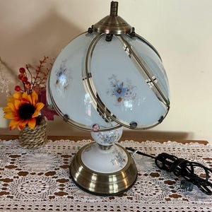 Vintage Floral Globe Lamp 15 Inch Glass & Ceramic,Table Light