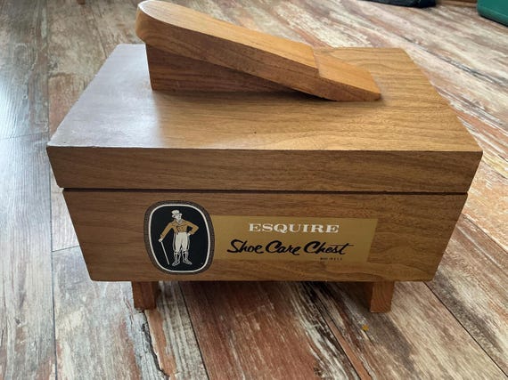 Vintage Esquire Care Chest Mid Century,Wooden Shoe shine