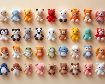 Patrón de crochet de 24 mini animales: paquete amigurumi, descarga digital