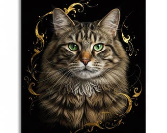 Retrato de mascota real personalizado, pintura renacentista para perro o gato, arte mural de lujo en negro y dorado, regalo personalizado para mascota real.