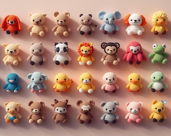 Paquete de patrones de mini animales amigurumi de crochet (24 patrones) (Descarga PDF)