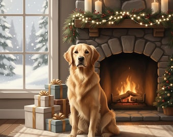 Retrato de mascota con chimenea personalizada para Año Nuevo invernal acogedor (2026) (descargar)