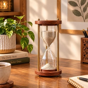 30 Minute Sand Timer, Brass Hourglass, Natural Sand Clock for Desk Decor, Tea Timer, Home Office Accessory, Gift for Kids