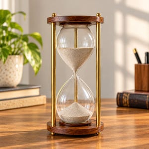 60 Minute Hourglass Sand Timer, Wooden Brass Sand Clock, Vintage Office Desk Decor, Study Timer, Unique Gift for Him
