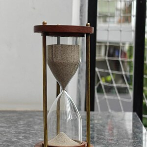 30 Minute Hourglass Sand Timer, Wooden Brass Sand Clock, Vintage Office Desk Decor, Unique Gift for Boss or Coworker
