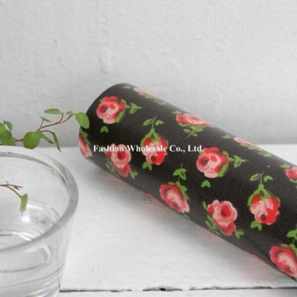 Japanese Waterproof Fabric / Oilcloth - Beautiful Rose on Black