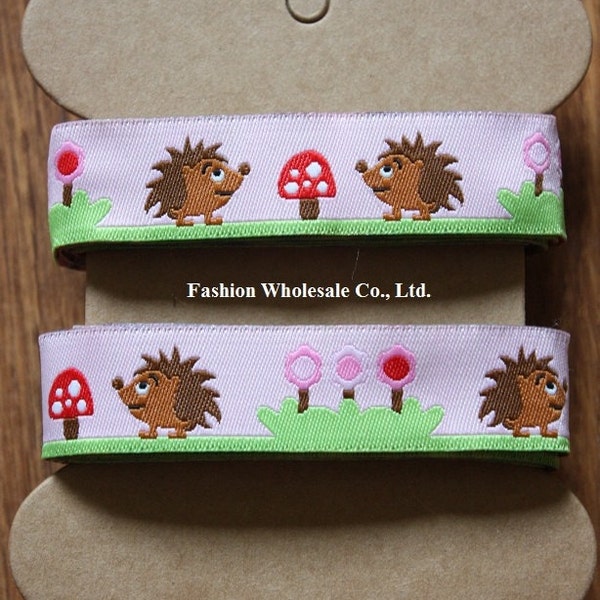 Japanese Sewing Tape Ribbon - Hedgehog, Pink (Free Bobbin Cardboard)