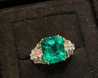Emerald Cut Green Gemstone Ring, Vintage Inspired Statement Ring, Art Deco Style Engagement Ring, Emerald Look Jewelry