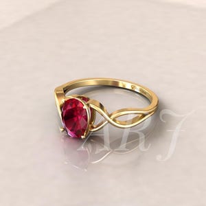 Ruby Infinity Ring, Oval Ruby Engagement Ring, Gold Promise Ring, July Birthstone Ring, Minimalist Infinity Knot Ring Gift for Her image 3