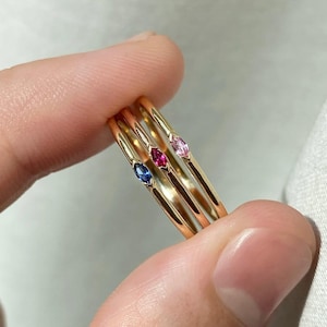 Minimalist Birthstone Stacking Ring Gold Sapphire Ruby Pink Gemstone Rings Dainty Stackable Promise Rings Thin Everyday Jewelry for Women