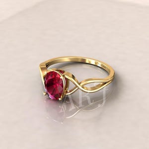 Ruby Infinity Ring, Oval Ruby Engagement Ring, Gold Promise Ring, July Birthstone Ring, Minimalist Infinity Knot Ring Gift for Her