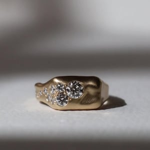 Vintage Style Diamond Band Ring in Yellow Gold – Chunky Gold Diamond Ring, Organic Sculptural Ring, Fine Jewelry Gift