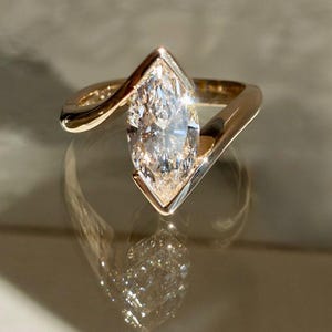 Marquise Diamond Ring, Bezel Set Engagement Ring, Modern Gold Wrap Ring, Minimalist Statement Ring, Unique Alternative Engagement Ring