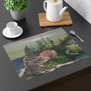 Scenic Landscape Placemat: Vintage Cotton Twill Table Decor