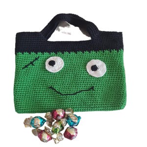 Crochet Frankenstein Bag – Handmade Halloween Trick or Treat Tote for Kids, Eco Gift