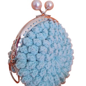 Crochet Coin Purse, Cotton Frame Clasp Keychain Pouch, Handmade Coin Wallet, Gift for Her