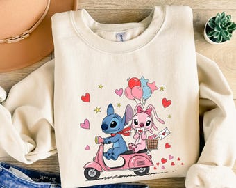 Disney Stitch and Angel Valentine's Day Sweatshirt,Disney Couple Sweatshirt,Stitch Valentine's Day Sweatshirt